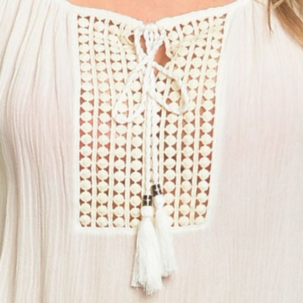 Tie Neck Applique Detail Peasant Blouse - Picture 3 of 7
